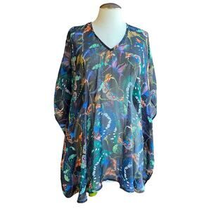 Women's Show Me Your MuMu Butterfly Peta Boo Tunic Cold Shoulder Sheer Top Small